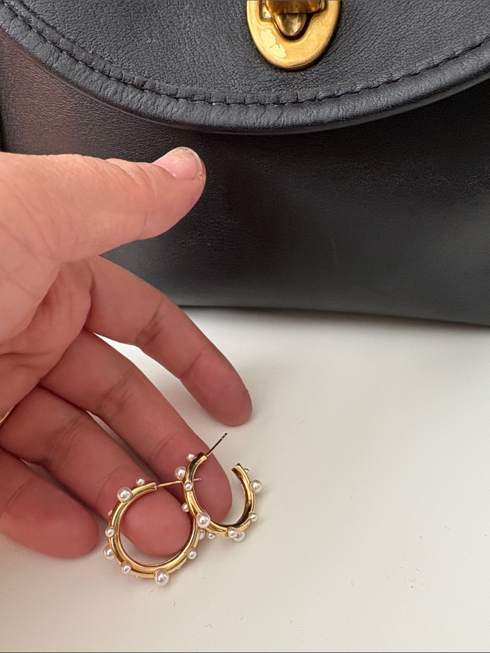 Gold Pearl Accent Hoop Earrings - Women Jewelry